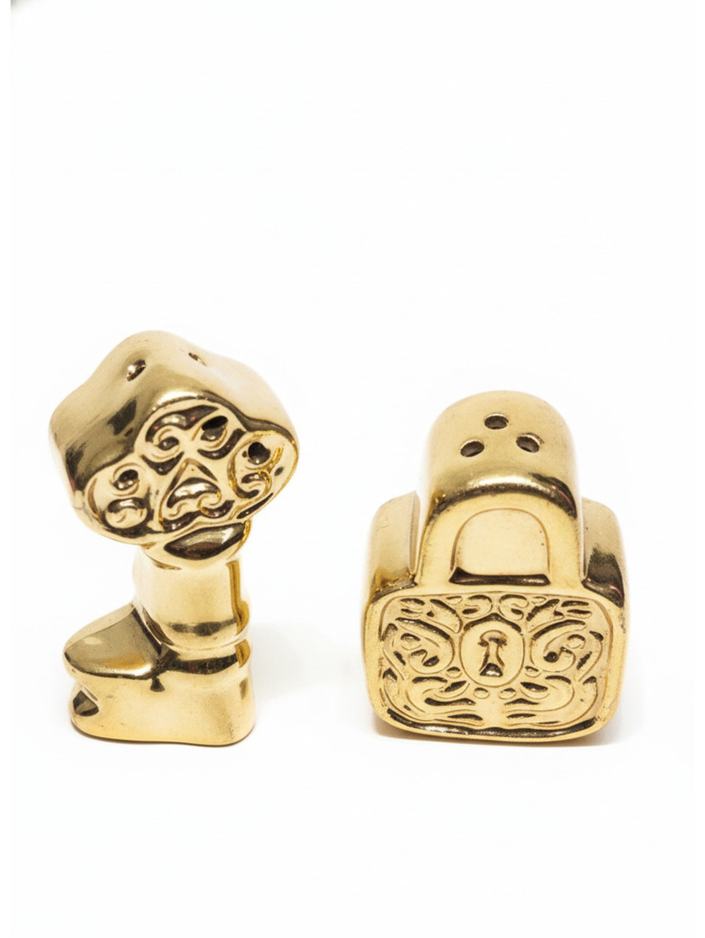 Vintage Gold Tone Lock and Key Salt and Pepper Shakers